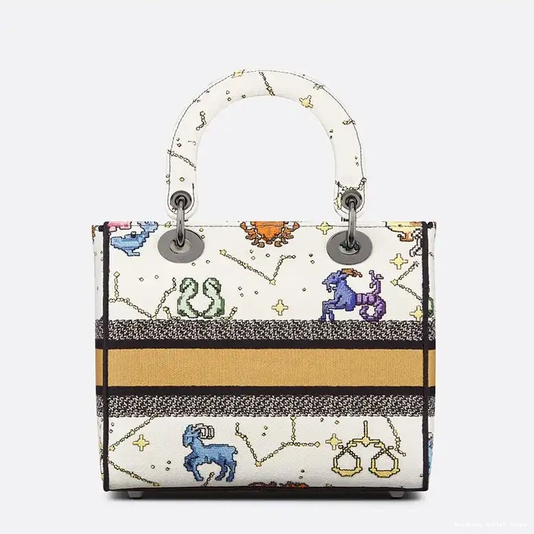 Cheap Pixel Motif D-lite Bag Medium White Lady Canvas Zodiac 0405 Hot Sale